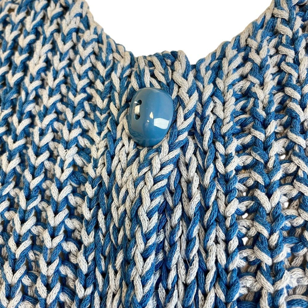 ZARA Blue White Chunky Knit Sweater Vest Cardigan Button Front Pockets Sz‎ L - Picture 4 of 12